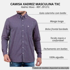 Camisa Masculina TXC Custom Regular Manga Longa Xadrez Roxo/Verde Com Logo Bordada Em Off REF: 29121L