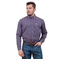 Camisa Masculina TXC Custom Regular Manga Longa Xadrez Roxo/Verde Com Logo Bordada Em Off REF: 29121L