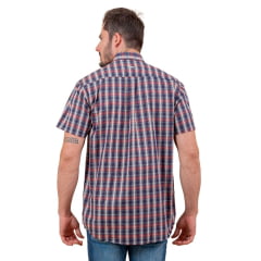 Camisa Masculina TXC Manga Curta Custom Regular Xadrez Azul/Vermelho Com Logo Bordado em Crú Ref.29107C