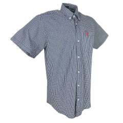 Camisa Masculina TXC Manga Curta Custom Xadrez Branca e Azul Com Logo Bordado Vermelho Ref.2699C