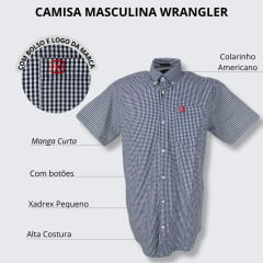 Camisa Masculina TXC Manga Curta Custom Xadrez Branca e Azul Com Logo Bordado Vermelho Ref.2699C