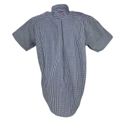 Camisa Masculina TXC Manga Curta Custom Xadrez Branca e Azul Com Logo Bordado Vermelho Ref.2699C