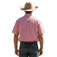 Camisa Masculina TXC Manga Curta Custom Xadrez Vermelho Bordado Azul Ref.2699C