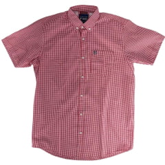 Camisa Masculina TXC Manga Curta Custom Xadrez Vermelho Bordado Azul Ref.2699C