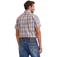 Camisa Masculina TXC Manga Curta Oxford Xadrez Azul Claro E Creme Bolso Bordado Ref: 29406C