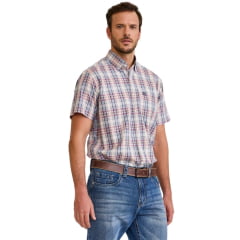 Camisa Masculina TXC Manga Curta Oxford Xadrez Azul Claro E Creme Bolso Bordado Ref: 29406C