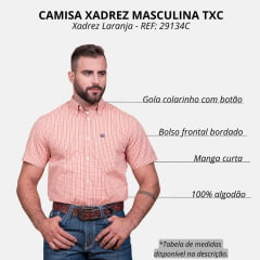 Camisa Masculina TXC Manga Curta Regular Custom Xadrez Laranja/Cru Com Logo Bordada em Azul Ref29134C