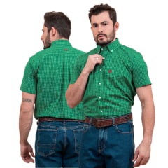 Camisa Masculina TXC Manga Curta Regular Custom Xadrez Verde/Branco Com Logo Bordada em Vermelho Ref2712C