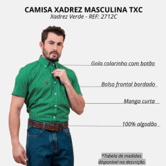 Camisa Masculina TXC Manga Curta Regular Custom Xadrez Verde/Branco Com Logo Bordada em Vermelho Ref2712C