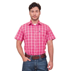 Camisa Masculina TXC Manga Curta Regular Custom Xadrez Vermelho/Branco E Azul Claro Com Bordado Azul Marinho REF: 29195C