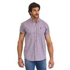 Camisa Masculina TXC Manga Curta Regular Tricoline Bordada Logo Verde Com Bolso Xadrez Lilás/Roxo/Verde Claro RF: 29144C