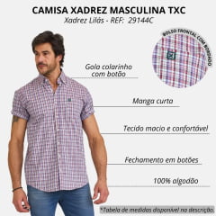 Camisa Masculina TXC Manga Curta Regular Tricoline Bordada Logo Verde Com Bolso Xadrez Lilás/Roxo/Verde Claro RF: 29144C