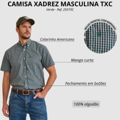 Camisa Masculina TXC Manga Curta Tricoline Xadrez Verde Bolso Bordado Ref: 29370C