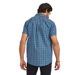 Camisa Masculina TXC Manga Curta X-Size Regular Tricoline Xadrez Azul Logo Vermelho Ref:29136CP