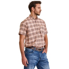 Camisa Masculina TXC Manga Curta Xadrez Laranja Bolso Bordado Ref: 29408C