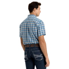 Camisa Masculina TXC Manga Curta Regular Flame Tafeta Xadrez Azul Claro e Laranja Ref:29345C