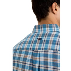 Camisa Masculina TXC Manga Curta Regular Flame Tafeta Xadrez Azul Claro e Laranja Ref:29345C