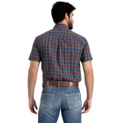 Camisa Masculina TXC Manga Curta Xadrez Regular Tricoline Azul Bordô Bordado Ref: 29341C