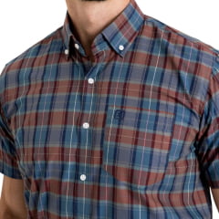 Camisa Masculina TXC Manga Curta Xadrez Regular Tricoline Azul Bordô Bordado Ref: 29341C