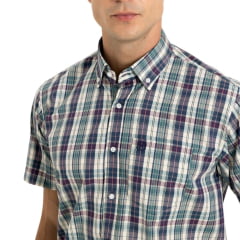 Camisa Masculina TXC Manga Curta Xadrez Regular Tricoline Verde Creme Azul Bordado Ref: 2933C