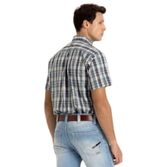 Camisa Masculina TXC Manga Curta Xadrez Regular Tricoline Verde Creme Azul Bordado Ref: 2933C