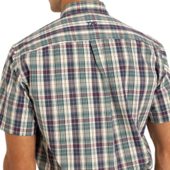 Camisa Masculina TXC Manga Curta Xadrez Regular Tricoline Verde Creme Azul Bordado Ref: 2933C