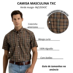 Camisa Masculina TXC Manga Curta Regular Tricoline Verde Musgo E Marrom Ref:29343C