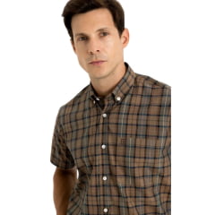 Camisa Masculina TXC Manga Curta Regular Tricoline Verde Musgo E Marrom Ref:29343C