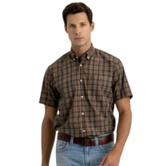 Camisa Masculina TXC Manga Curta Regular Tricoline Verde Musgo E Marrom Ref:29343C