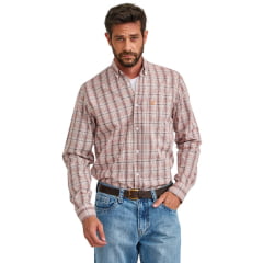 Camisa Masculina TXC Manga Longa Oxford Xadrez Bordô Com Branco Logo Laranja Ref:29505L