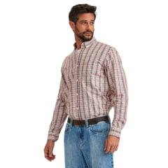 Camisa Masculina TXC Manga Longa Oxford Xadrez Bordô Com Branco Logo Laranja Ref:29505L