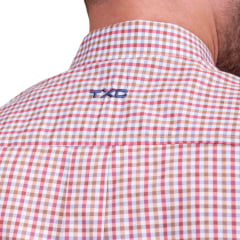 Camisa Masculina TXC Manga Longa Regular Custom Xadrez Vermelho/Cru Com Logo Bordada em Azul Ref29117L