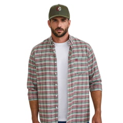 Camisa Masculina TXC Manga Longa Regular Ox Fordine Xadrez Verde E Vermelho Com Logo Bordado Bordô Com Bolso Ref:2927L