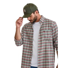 Camisa Masculina TXC Manga Longa Regular Ox Fordine Xadrez Verde E Vermelho Com Logo Bordado Bordô Com Bolso Ref:2927L