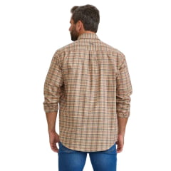 Camisa Masculina TXC Manga Longa Regular Oxfordine Xadrez Laranja E Bege Logo Bordado Em Azul Marinho Ref:29272L