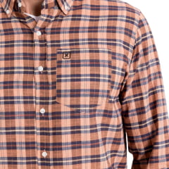 Camisa Masculina TXC Manga Longa Regular Tafetá Xadrez Azul Marrom E Salmão Ref: 29348L