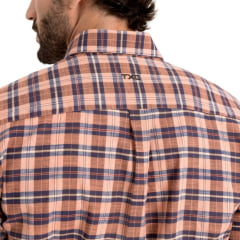 Camisa Masculina TXC Manga Longa Regular Tafetá Xadrez Azul Marrom E Salmão Ref: 29348L