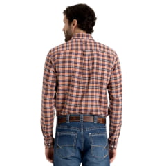 Camisa Masculina TXC Manga Longa Regular Tafetá Xadrez Azul Marrom E Salmão Ref: 29348L