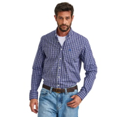 Camisa Masculina TXC Manga Longa Regular Tricoline Xadrez Azul Logo Azul Royal Ref:29515L