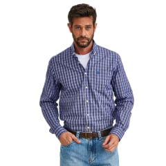 Camisa Masculina TXC Manga Longa Regular Tricoline Xadrez Azul Logo Azul Royal Ref:29515L