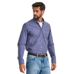 Camisa Masculina TXC Manga Longa Regular Tricoline Xadrez Azul Logo Azul Royal Ref:29515L