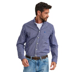 Camisa Masculina TXC Manga Longa Regular Tricoline Xadrez Azul Logo Azul Royal Ref:29515L