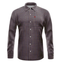 Camisa Masculina TXC Manga Longa Regular Tricoline Xadrez Azul Marinho Com Listras Bordô E Com Logo Vermelho Ref:29027L