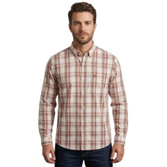Camisa Masculina TXC Manga Longa Regular Tricoline Xadrez Bege Claro/Marrom 29511L