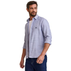 Camisa Masculina TXC Manga Longa Slim Maquinetado Azul Marinho E Branco Bordado Ref: 29430L