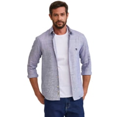 Camisa Masculina TXC Manga Longa Slim Maquinetado Azul Marinho E Branco Bordado Ref: 29430L Camisa Masculina TXC Manga Longa Slim Maquinetado Azul Marinho E Branco Bordado Ref: 29430L