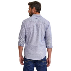 Camisa Masculina TXC Manga Longa Slim Maquinetado Azul Marinho E Branco Bordado Ref: 29430L