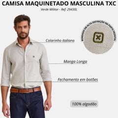Camisa Masculina TXC Manga Longa Slim Maquinetado Verde Militar Ref: 29430L