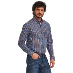 Camisa Masculina TXC Manga Longa Tricoline Regular Listrada Xadrez Azul Royal Vinho Branco Bordado Creme Ref:29139L