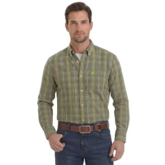 Camisa Masculina TXC Manga Longa Tricoline Regular Xadrez Verde Escuro/Verde Claro E Ocre - Ref:29712L